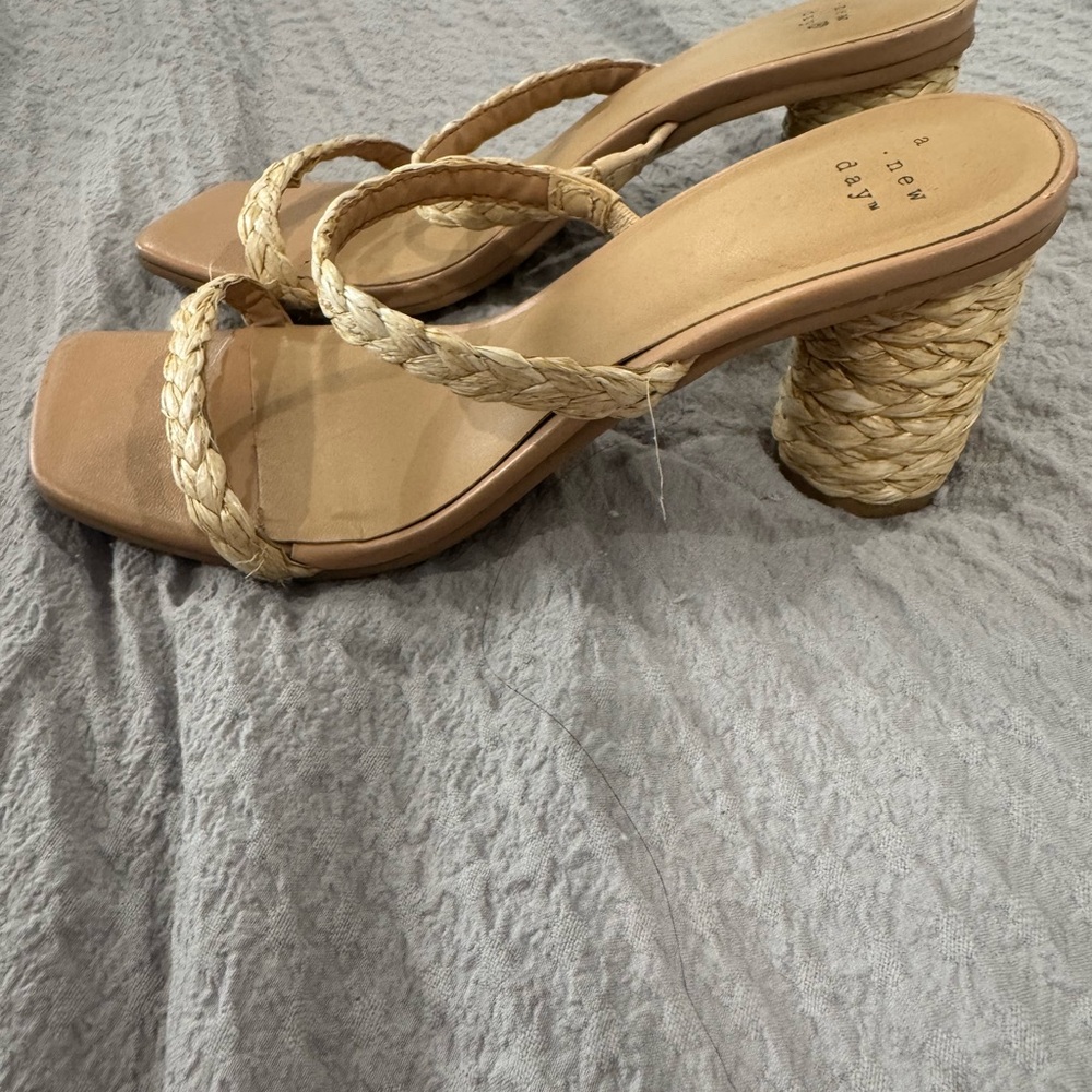a new day Natural Braided Strap Block Heel Sandals